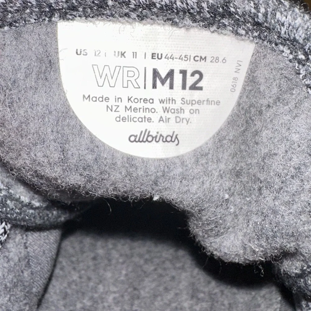 Allbirds Men's Wool Runner NZ Shoes Dark Grey Size 12 Washable‎ EUC